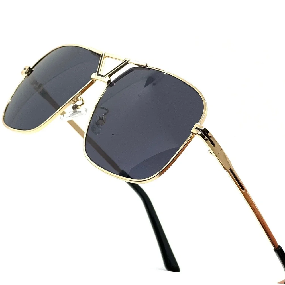 Men Sunglasses Gold Dark Black Lens UV400 Driving Pilot Style Lentes Gafas Nuevo
